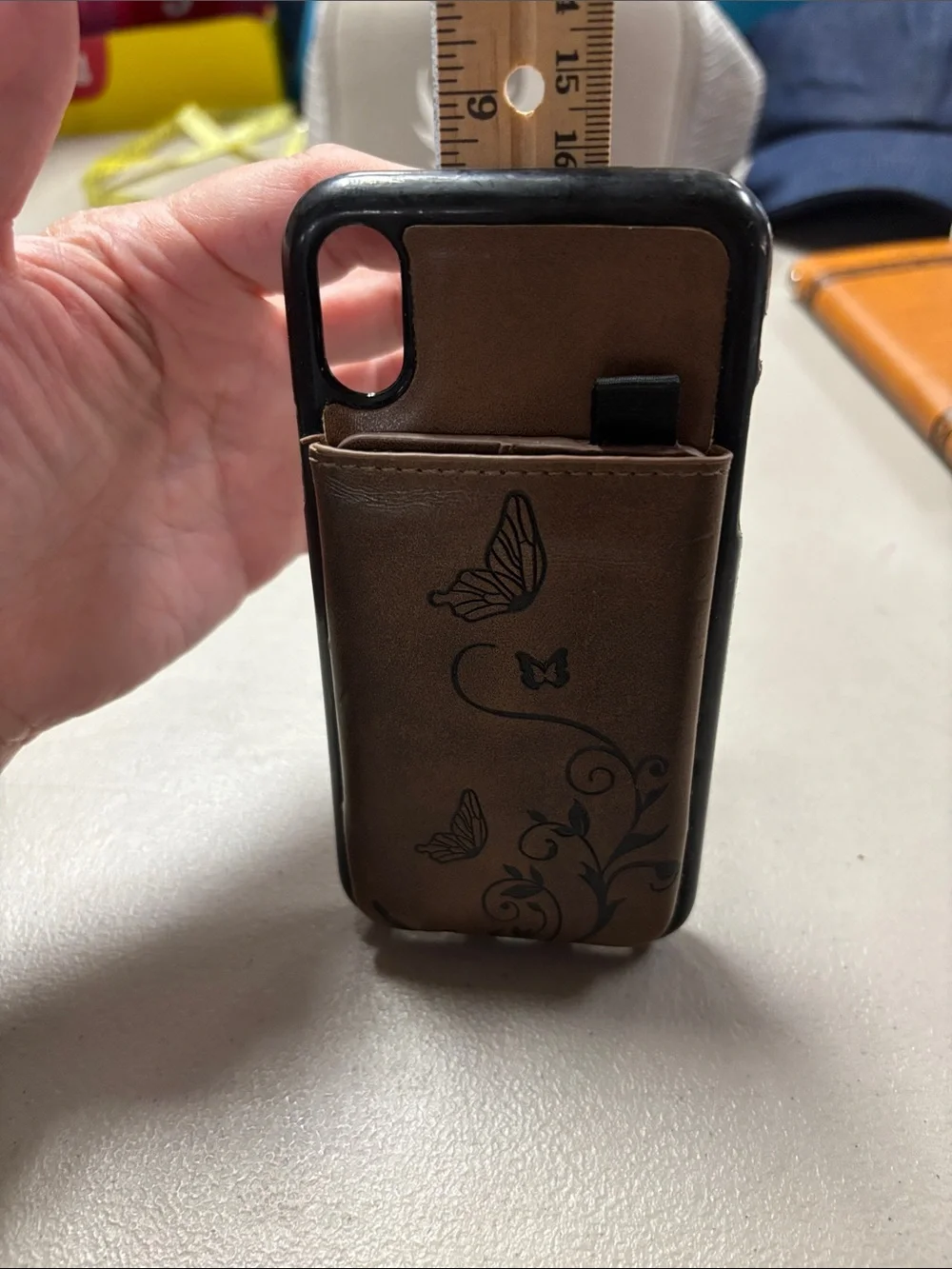 Brown Floral Leather Wallet Phone Case with Removable Card Sleeve